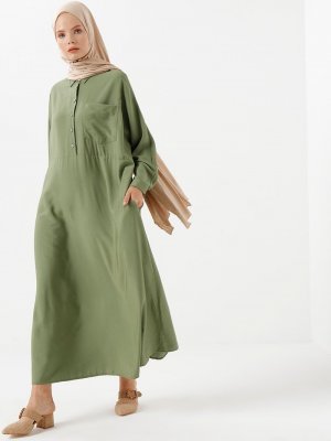Phull Yeşil Gömlek Yaka Elbise