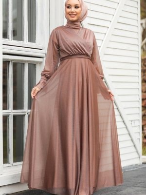 Neva Style Vizon Abiye Elbise
