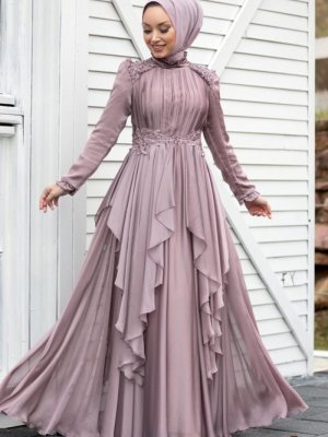 Neva Style Vizon Fırfır Detaylı Abiye Elbise