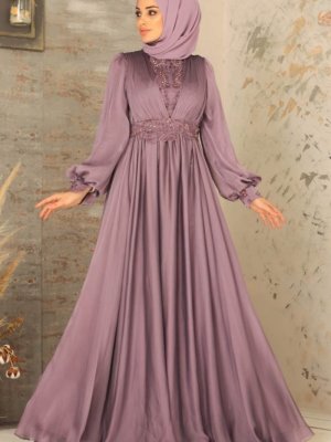 Neva Style Lila Dantelli Abiye Elbise