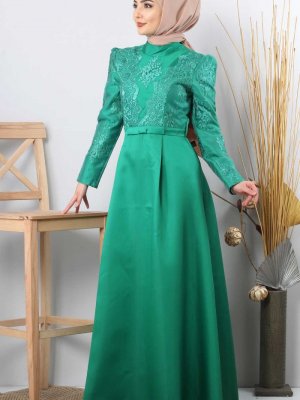 Tesettür Dünyası Yeşil Sultan Abiye Elbise