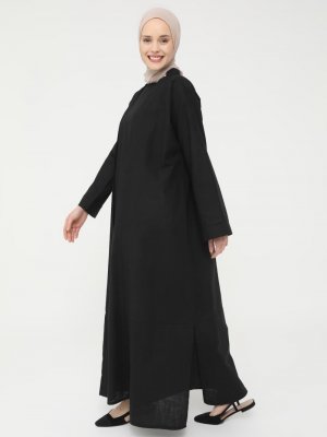 Refka Siyah Doğal Kumaşlı Kolsuz Elbise&Ferace İkili Takım