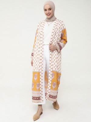 Refka Bambu Bordür Desenli Elbise/Kap İkili Takım