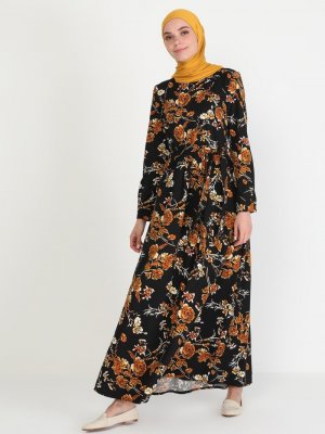 Ziwoman Turuncu Çiçek Desenli Elbise
