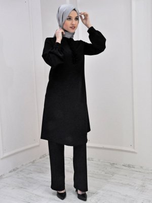 Nurkombin Siyah Fırfırlı Tunik&Pantolon İkili Abiye Takım