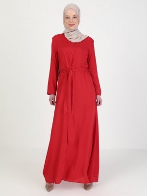 Ziwoman Kırmızı Boydan Düğmeli Elbise