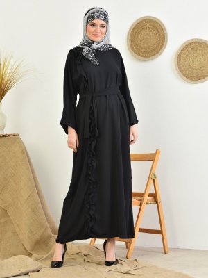 Tuncay Siyah Yandan Aşağı Fırfırlı Elbise