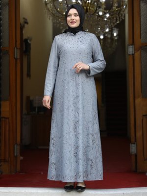 Amine Hüma Gri Eda Abiye Elbise