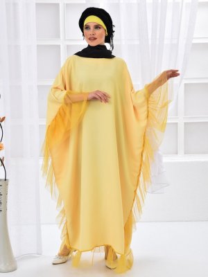 Filizzade Sarı Tül Detaylı Ferace Elbise