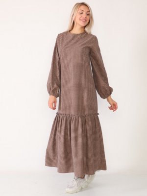 ACR CLOTHİNG Kahverengi Doğal Kumaşlı Elbise