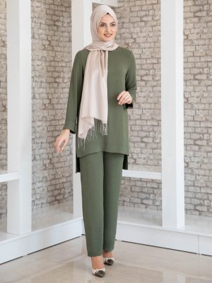 Fashion Showcase Design Haki Ayda Tunik&Pantolon İkili Abiye Takım