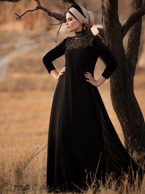 Muslima Wear Siyah Leyla Abiye Elbise