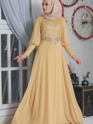 Neva Style Gold Pul Payetli Abiye Elbise
