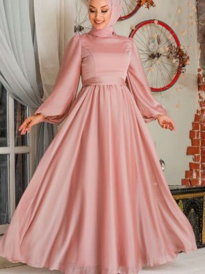 Neva Style Somon Balon Kol Abiye Elbise