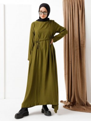 Phull Yeşil Beli Bağcıklı Elbise