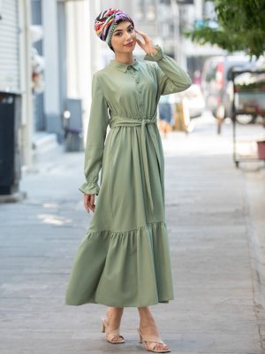 Piennar Yeşil Vera Büzgülü Elbise