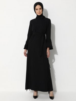 Ziwoman Siyah Güpür Detaylı Abiye Elbise